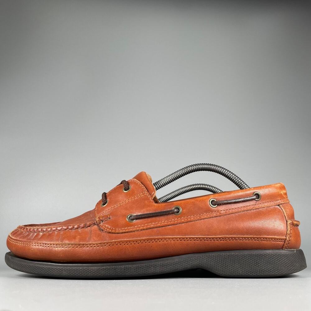 Bass Harry II Men's 11.5 M Brown Leather Two Eye Boat Shoes Casual Loafers EUC